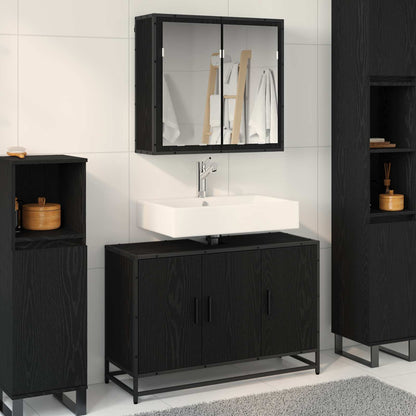 Set di mobili per il bagno 2 pcs Rovere Nero Legno multistrato