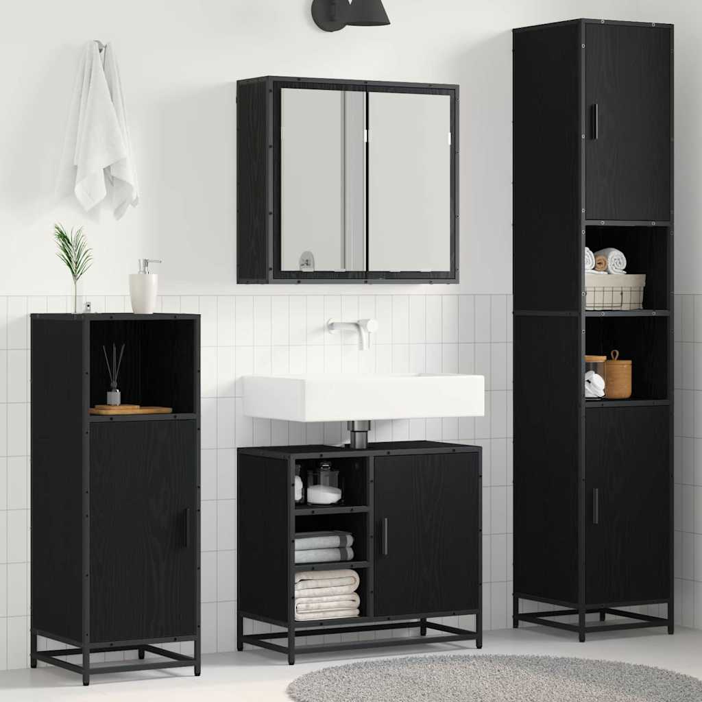 Set di mobili per il bagno 3 pcs Rovere Nero Legno multistrato