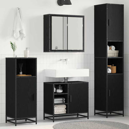 Set di mobili per il bagno 3 pcs Rovere Nero Legno multistrato