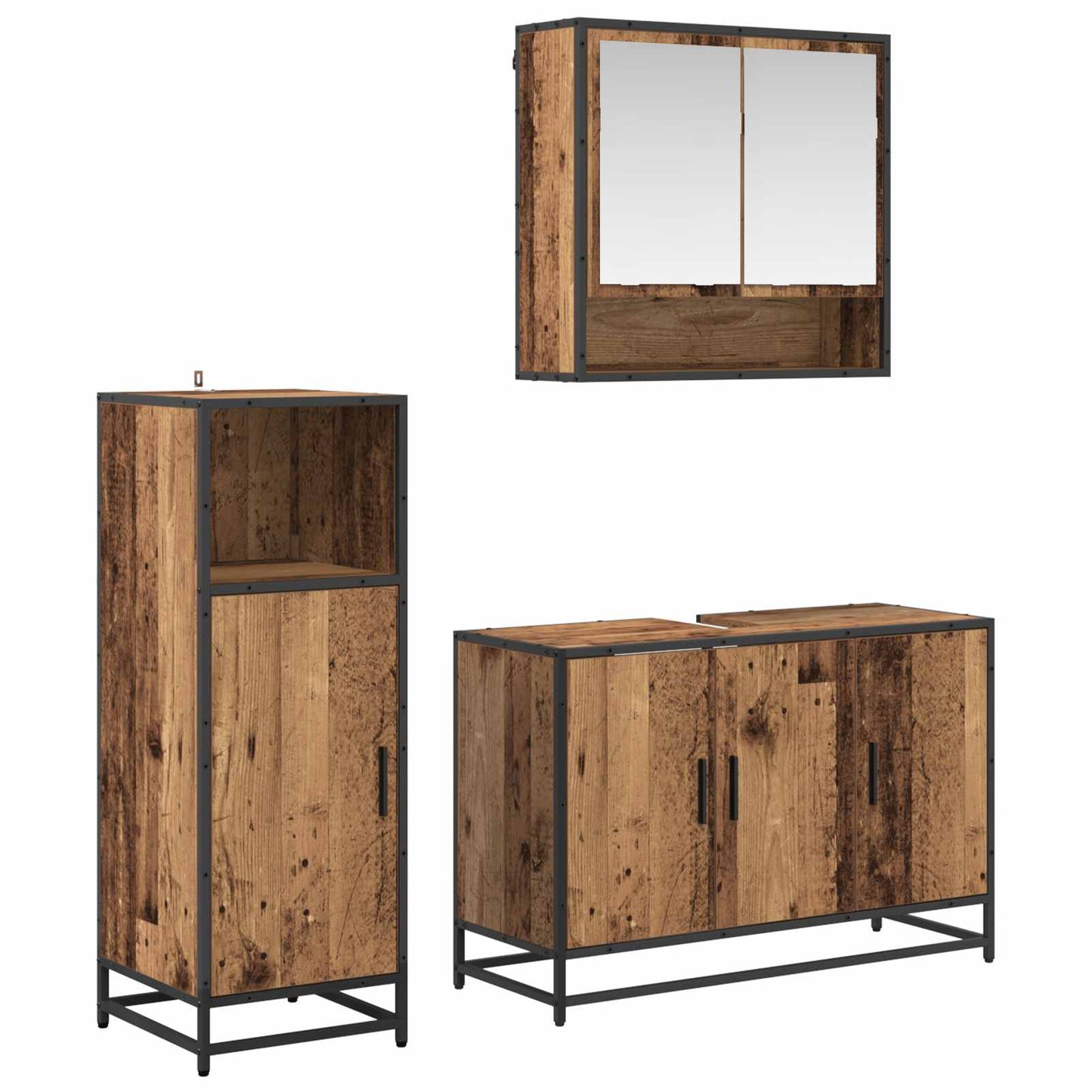 Set di mobili per il bagno con lo scaffale 3 pcs Legno vecchio