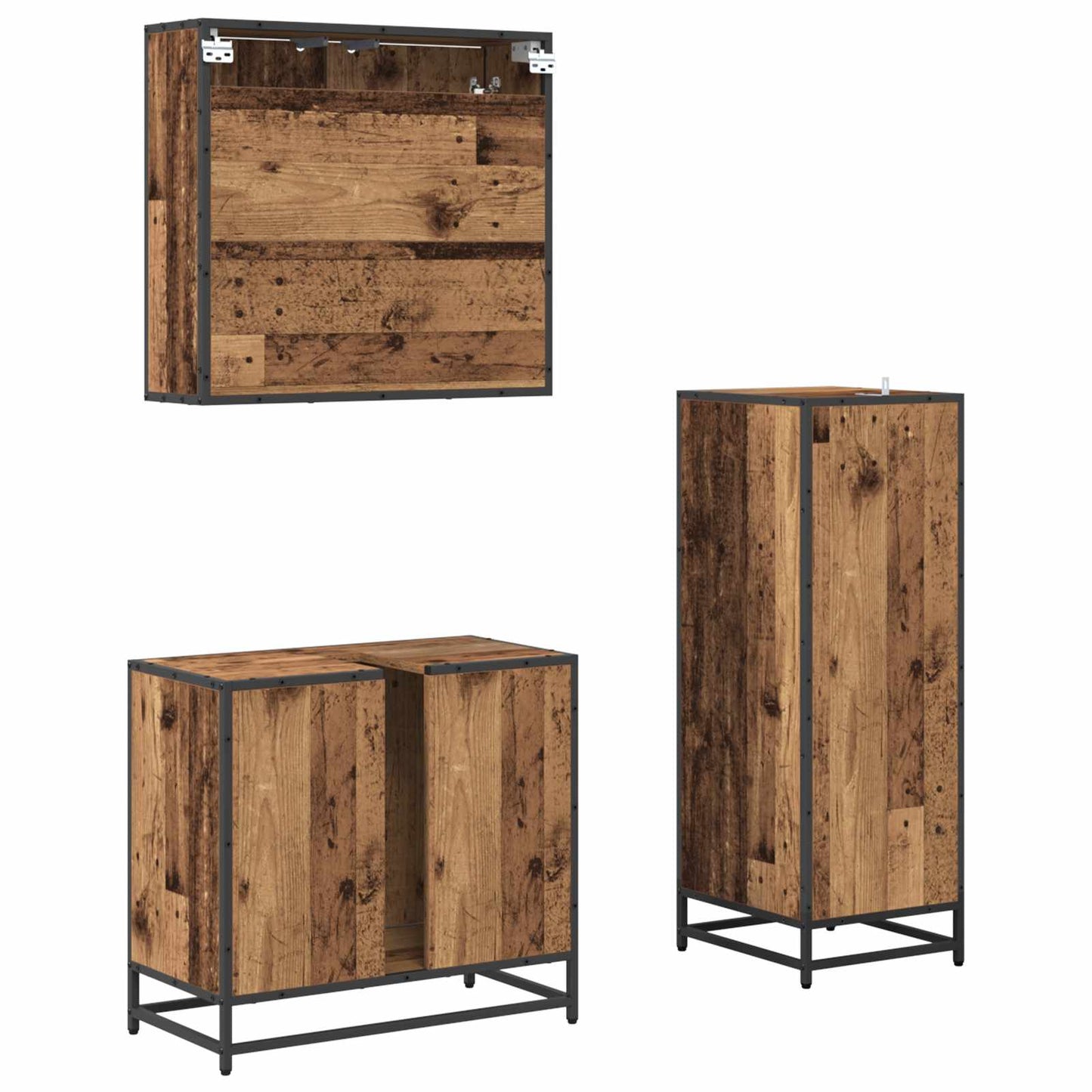 Set di mobili per il bagno con lo scaffale 3 pcs Legno vecchio