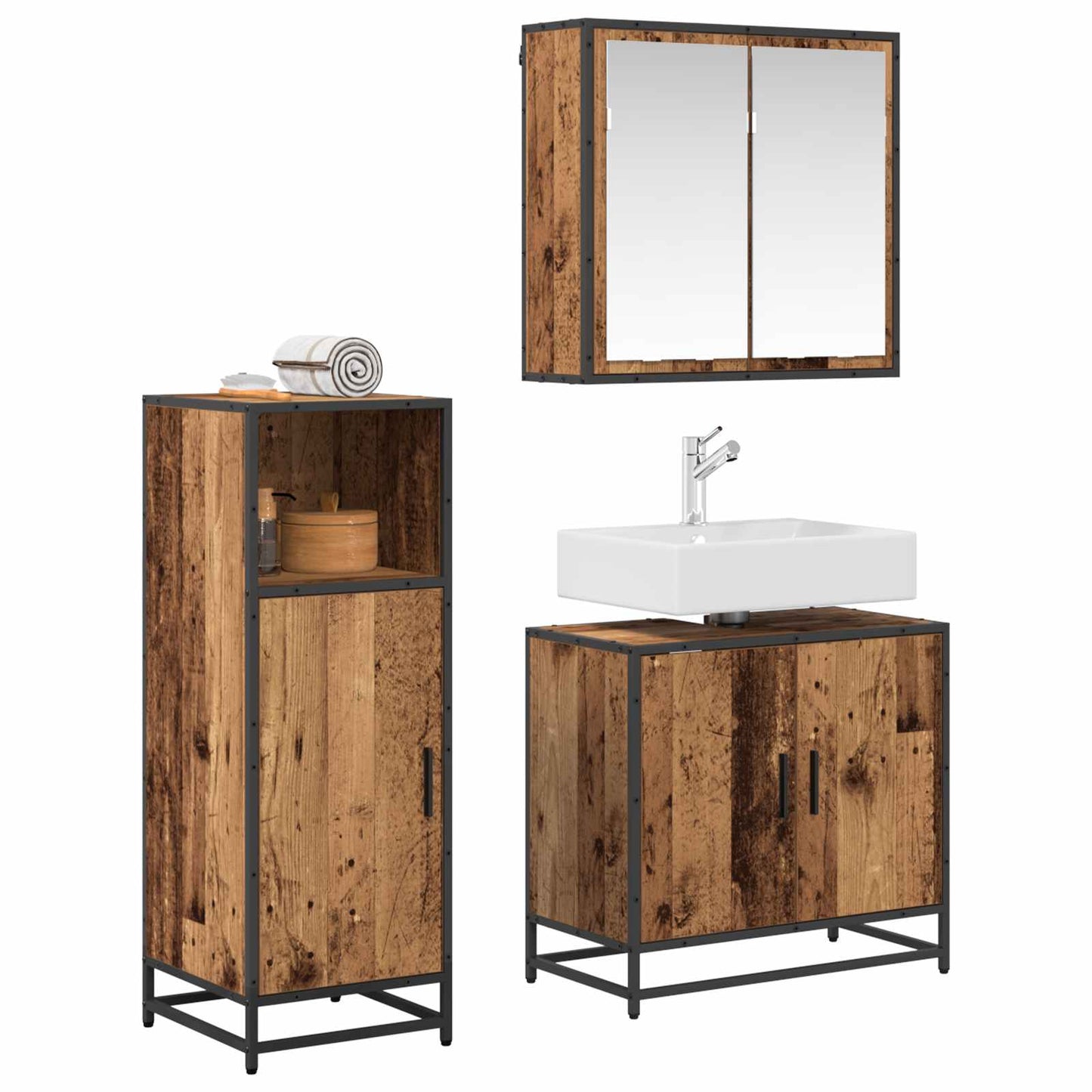 Set di mobili per il bagno con lo scaffale 3 pcs Legno vecchio