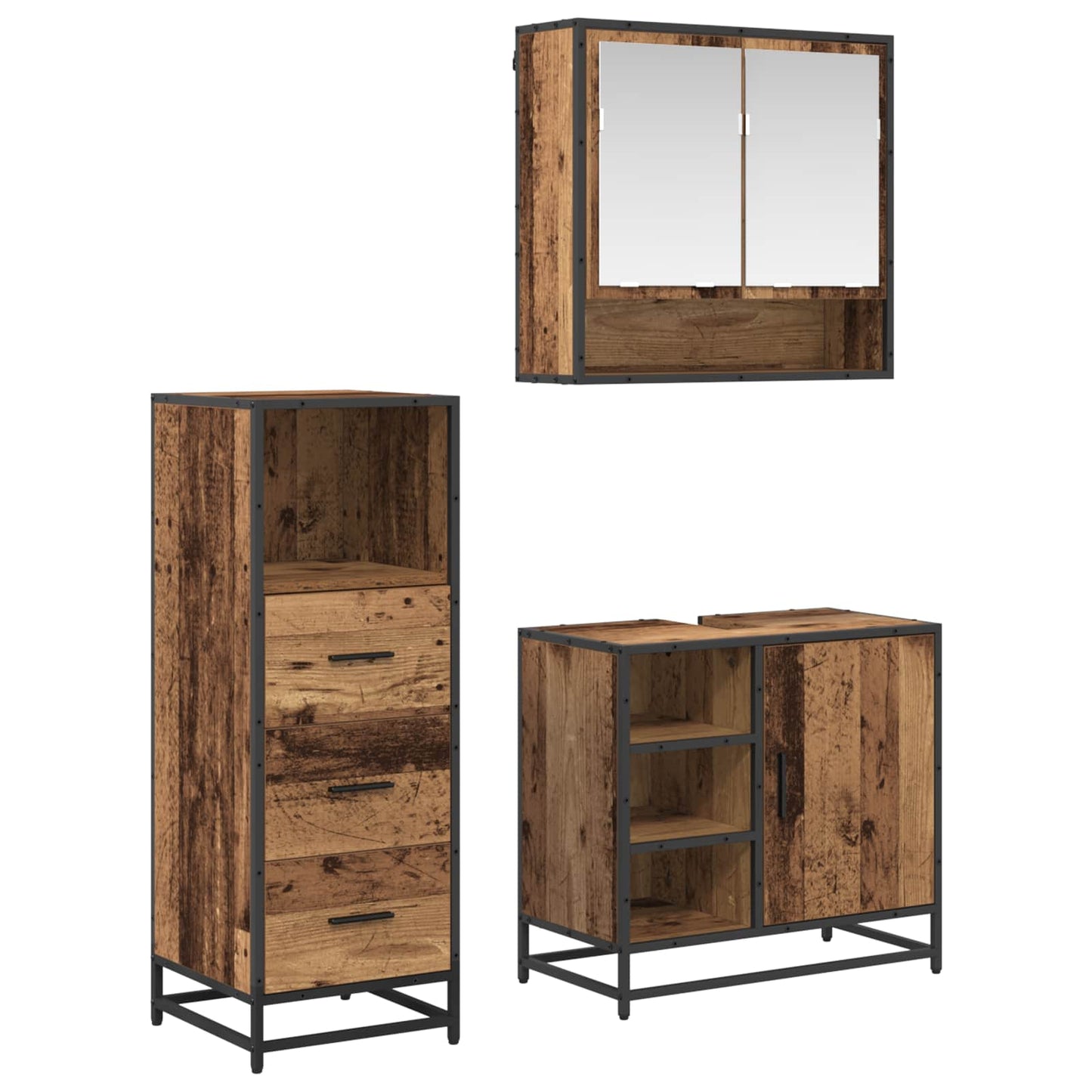 Set di mobili per il bagno con cassetto 3 pcs Legno vecchio