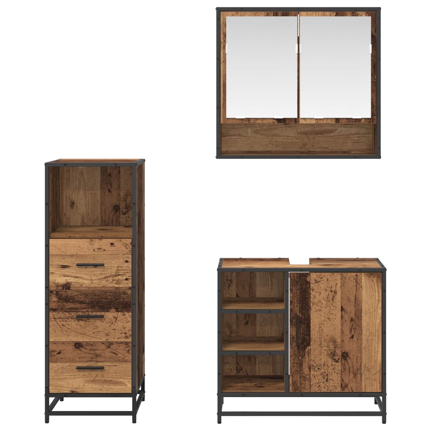 Set di mobili per il bagno con cassetto 3 pcs Legno vecchio