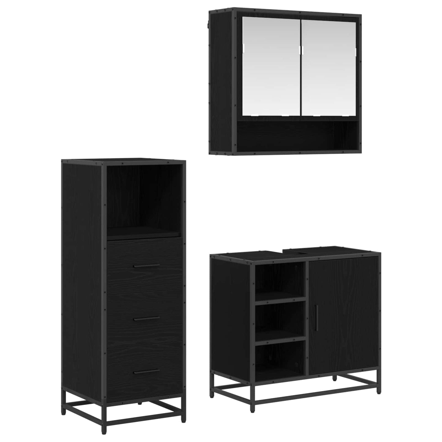 Set di mobili per il bagno 3 pcs Rovere Nero Legno multistrato