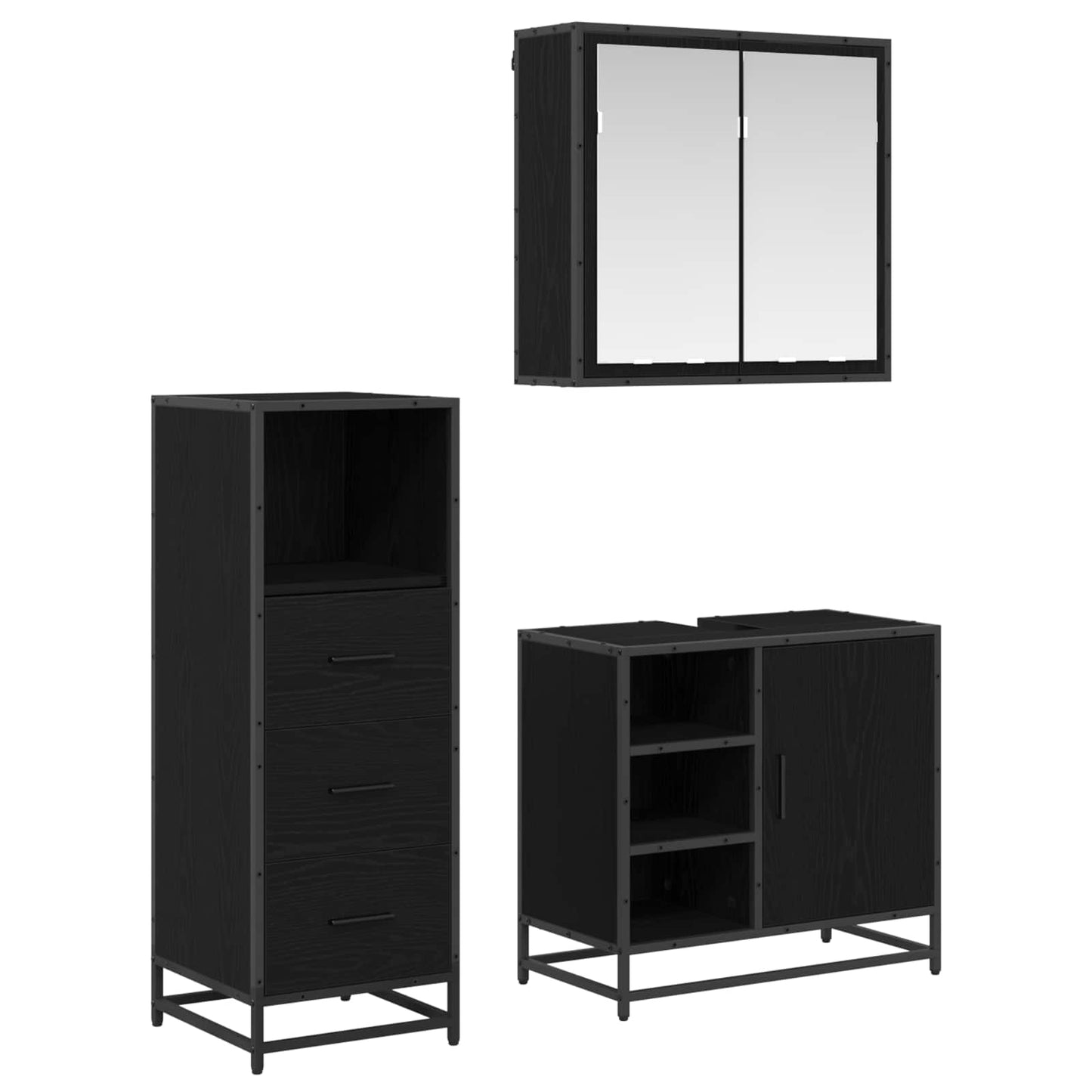 Set di mobili per il bagno 3 pcs Rovere Nero Legno multistrato