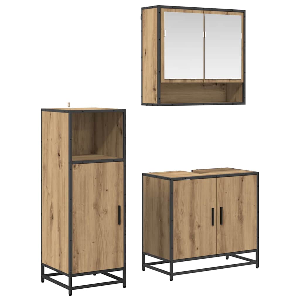 Set di mobili per il bagno con porta 3 pcs Rovere artigianale