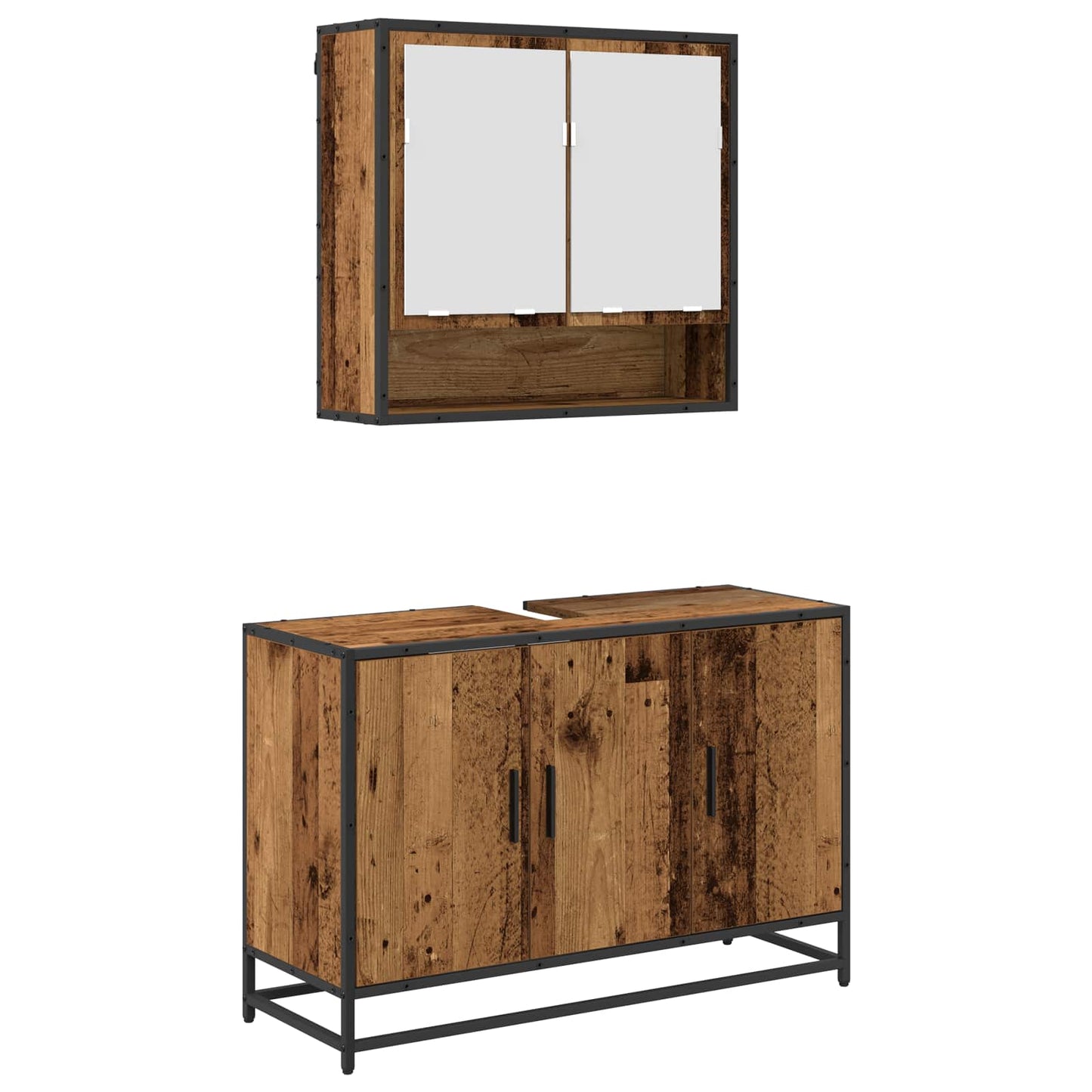 Set di mobili per il bagno con lo scaffale 2 pcs Legno vecchio
