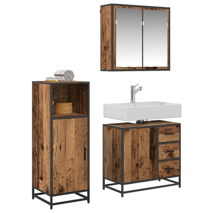 Set di mobili per il bagno con cassetto 3 pcs Legno vecchio