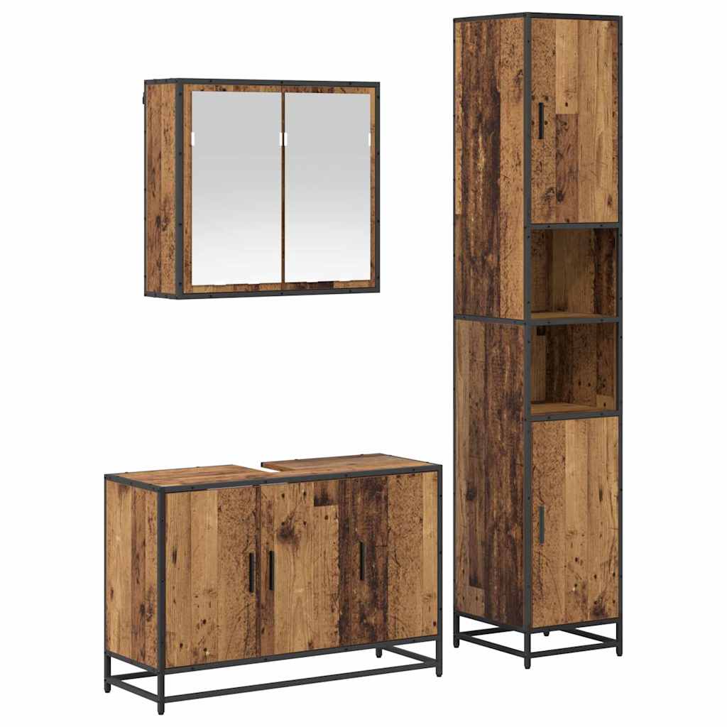 Set di mobili per il bagno con lo scaffale 3 pcs Legno vecchio