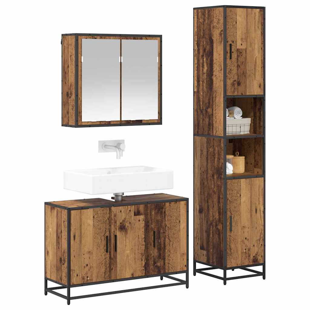 Set di mobili per il bagno con lo scaffale 3 pcs Legno vecchio