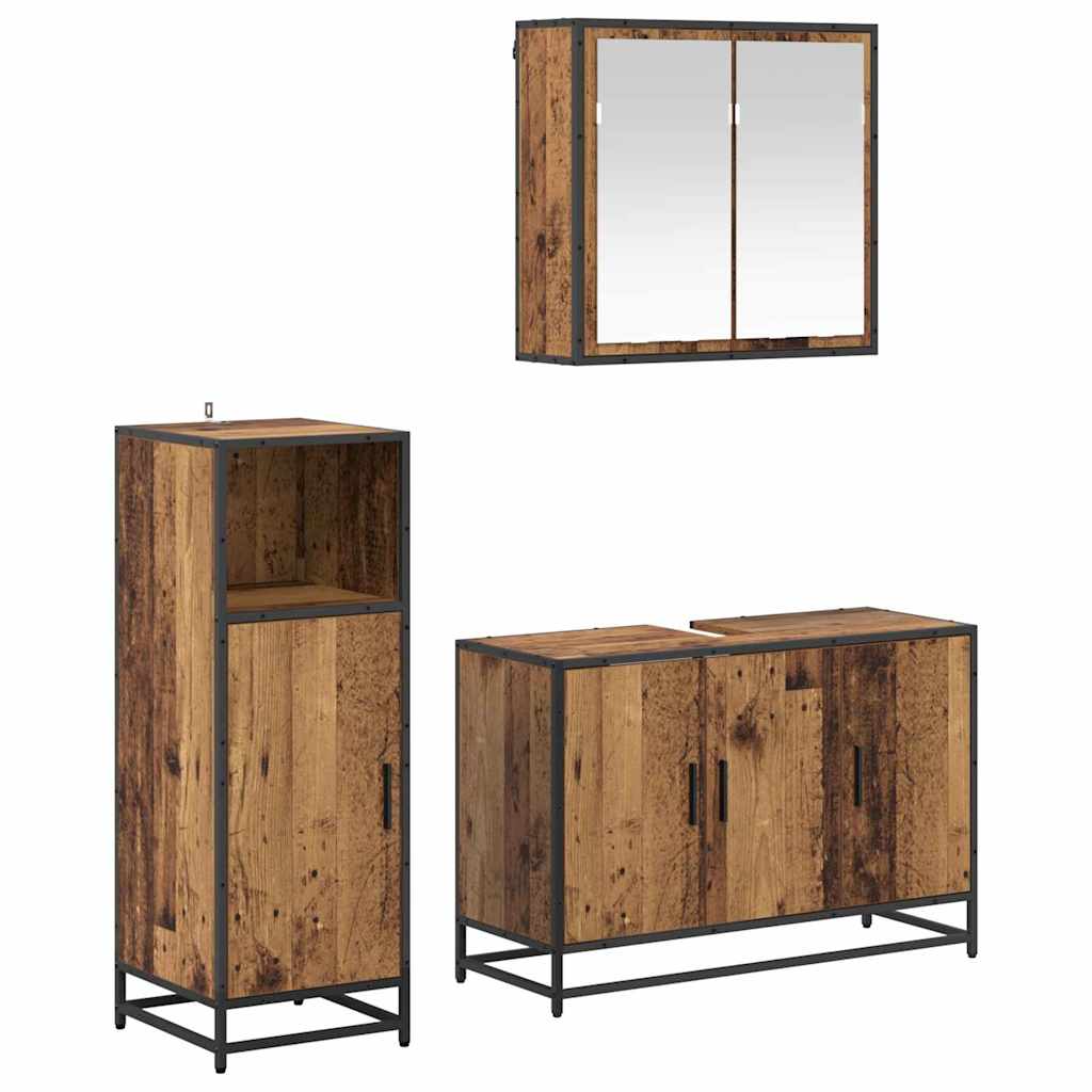 Set di mobili per il bagno con lo scaffale 3 pcs Legno vecchio