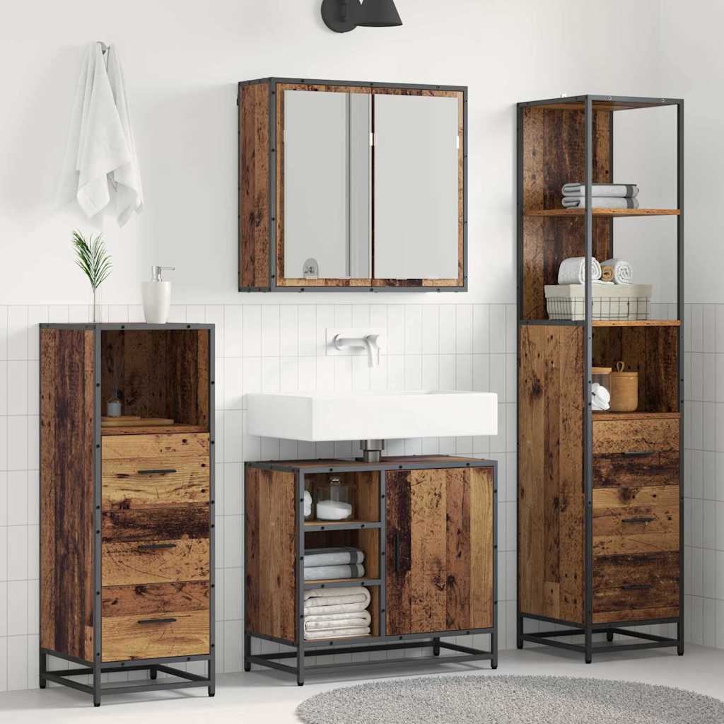Set di mobili per il bagno con cassetto 3 pcs Legno vecchio