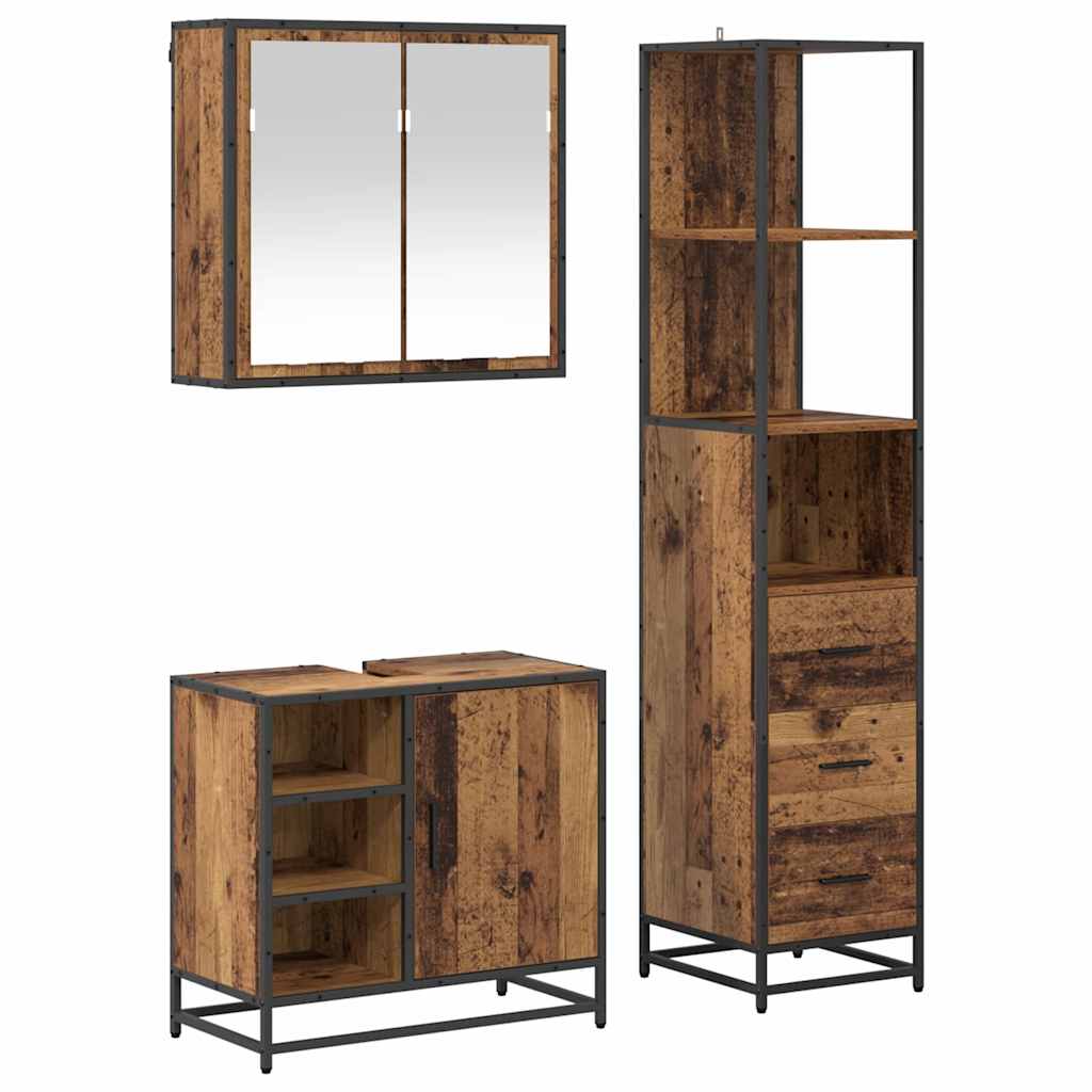 Set di mobili per il bagno con cassetto 3 pcs Legno vecchio
