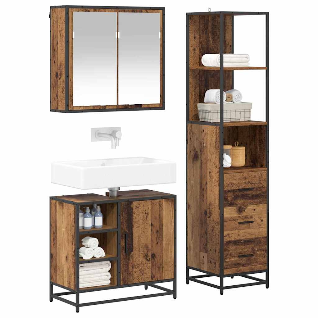 Set di mobili per il bagno con cassetto 3 pcs Legno vecchio