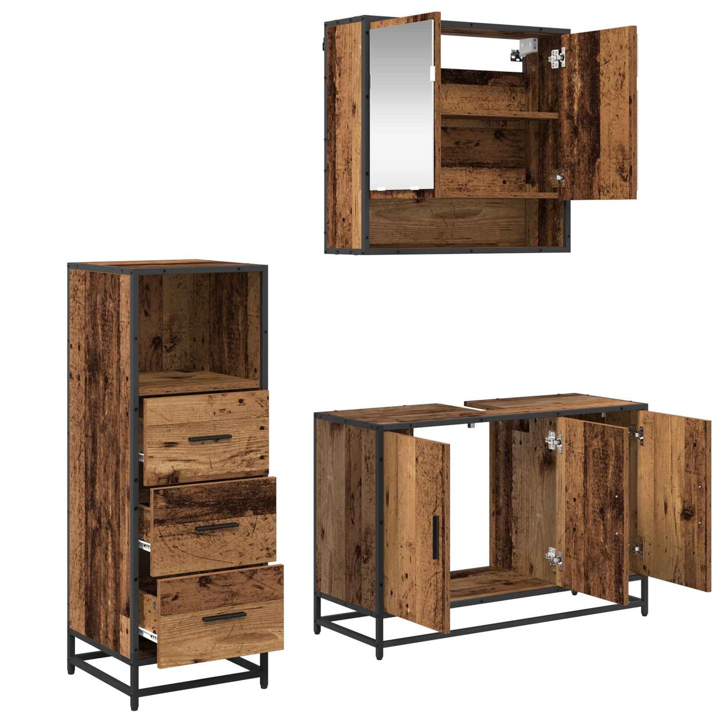 Set di mobili per il bagno con cassetto 3 pcs Legno vecchio