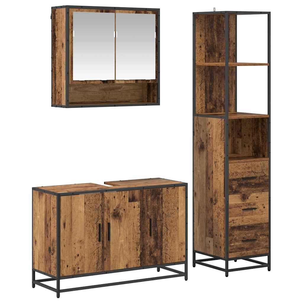 Set di mobili per il bagno con cassetto 3 pcs Legno vecchio
