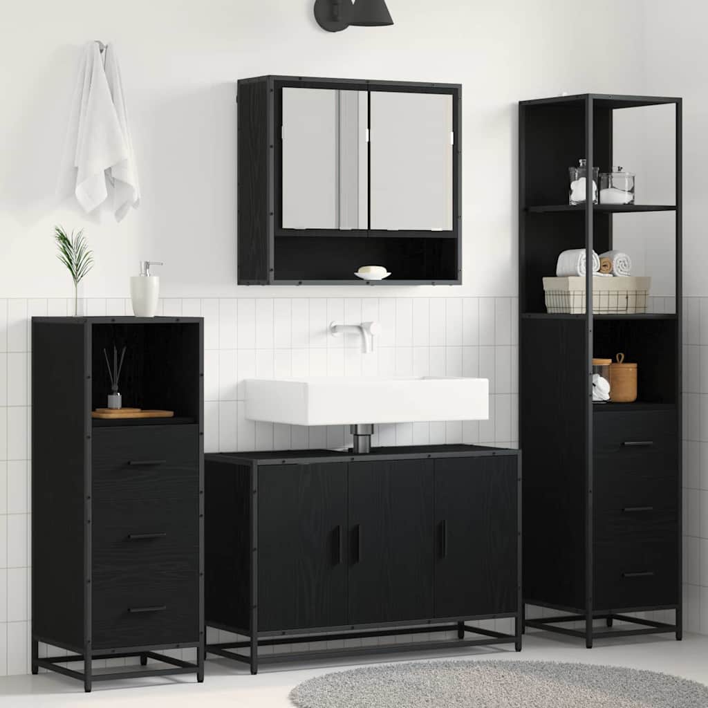 Set di mobili per il bagno 3 pcs Rovere Nero Legno multistrato