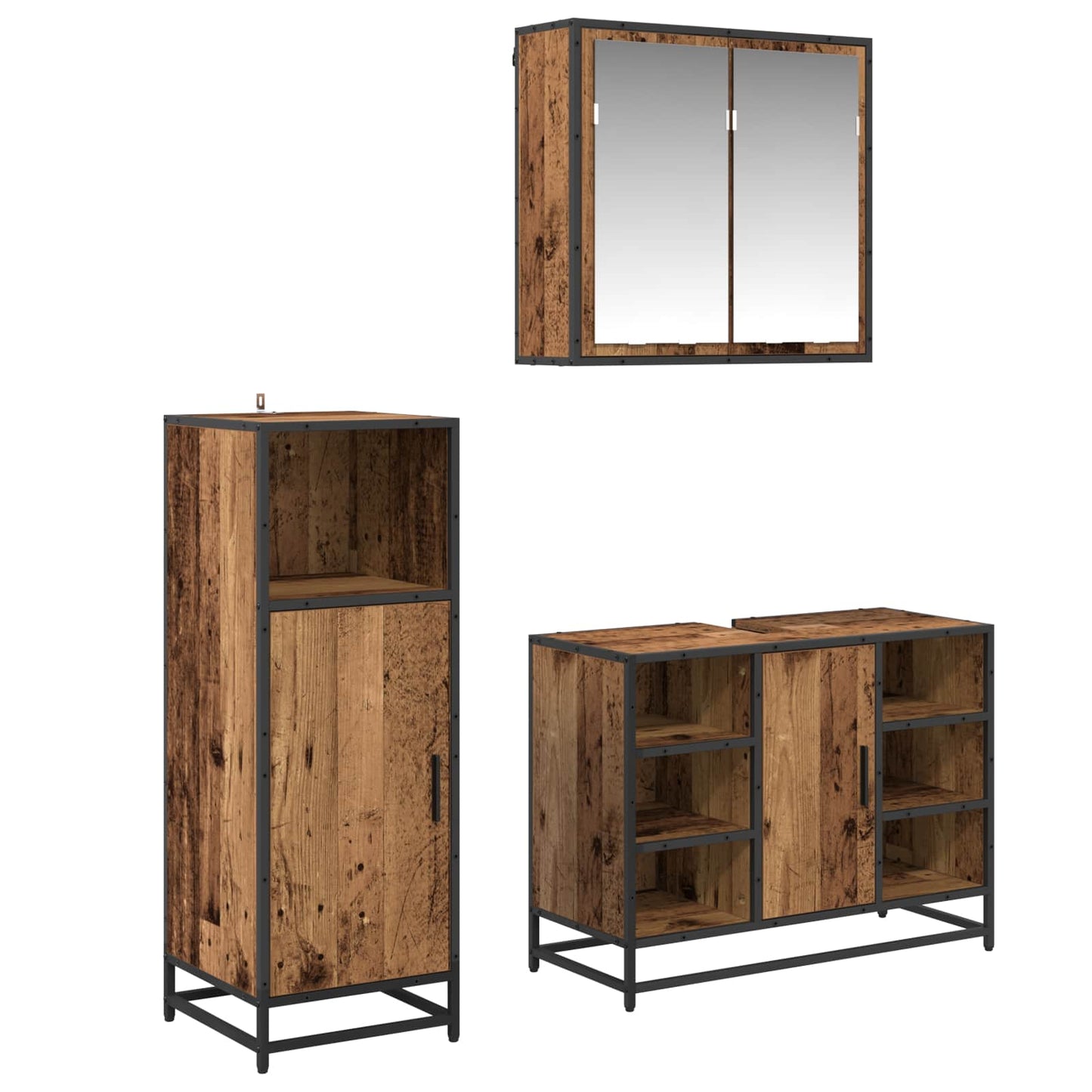 Set di mobili per il bagno con lo scaffale 3 pcs Legno vecchio