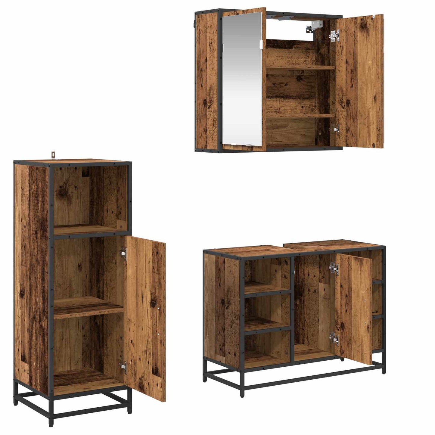Set di mobili per il bagno con lo scaffale 3 pcs Legno vecchio