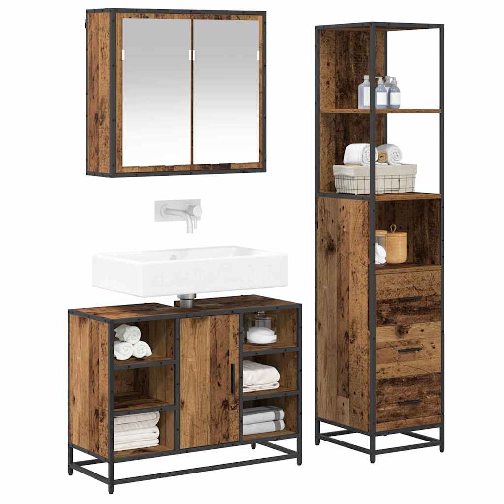 Set di mobili per il bagno con cassetto 3 pcs Legno vecchio