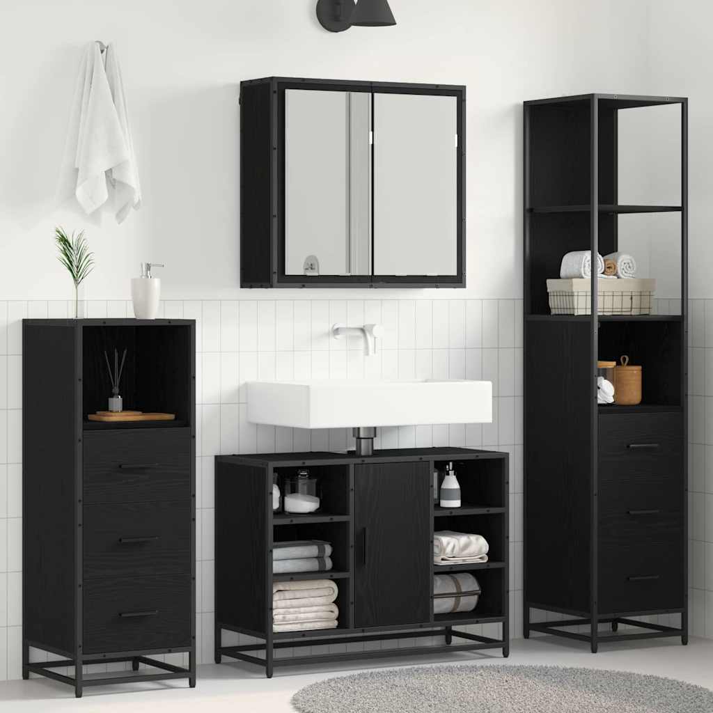 Set di mobili per il bagno 3 pcs Rovere Nero Legno multistrato