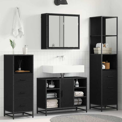 Set di mobili per il bagno 3 pcs Rovere Nero Legno multistrato