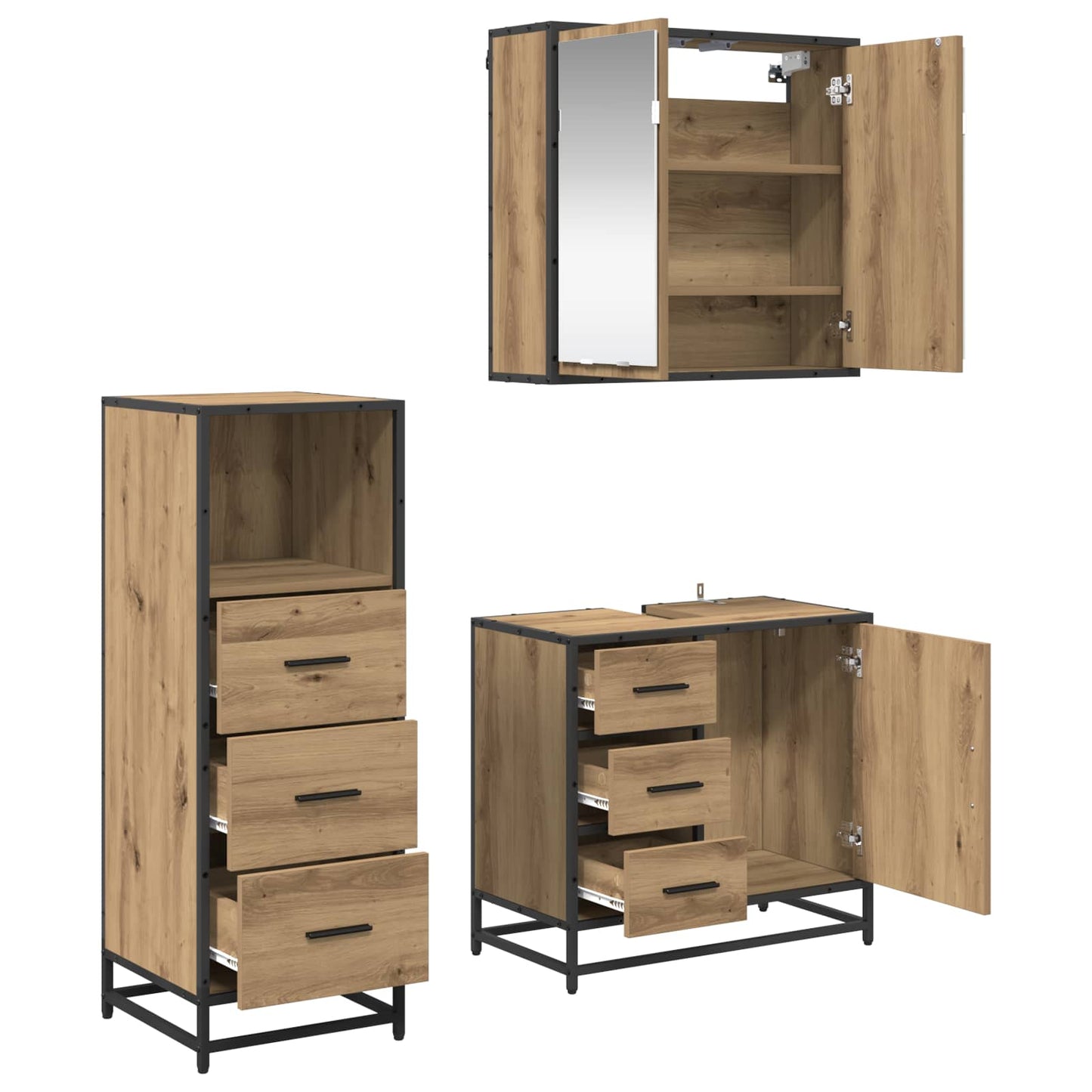 Set di mobili per il bagno con porta 3 pcs Rovere artigianale