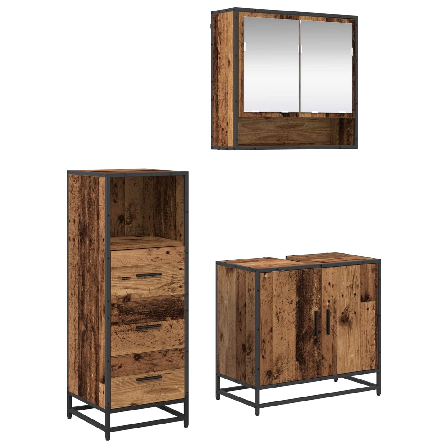 Set di mobili per il bagno con cassetto 3 pcs Legno vecchio