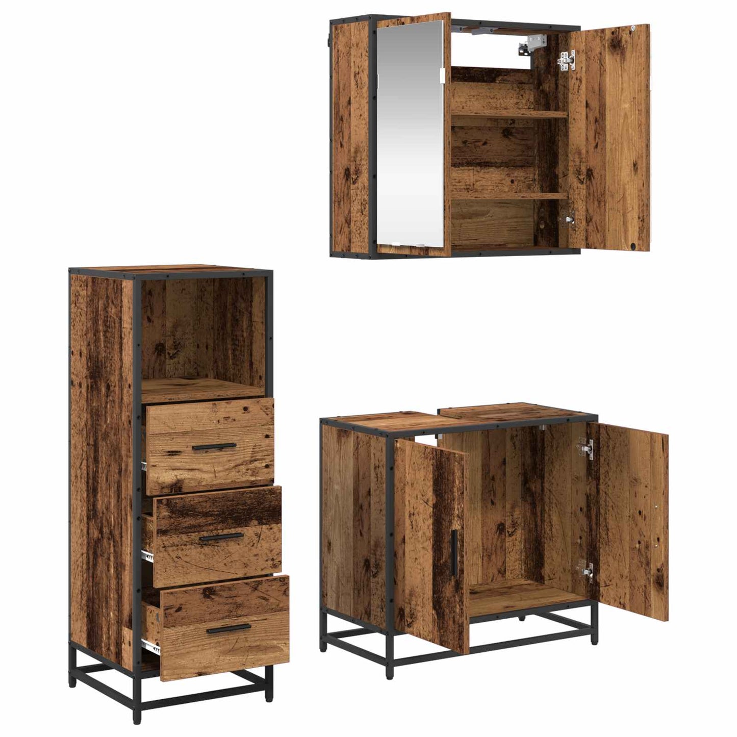 Set di mobili per il bagno con cassetto 3 pcs Legno vecchio