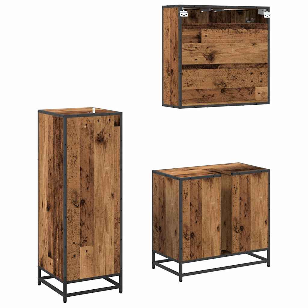 Set di mobili per il bagno con lo scaffale 3 pcs Legno vecchio
