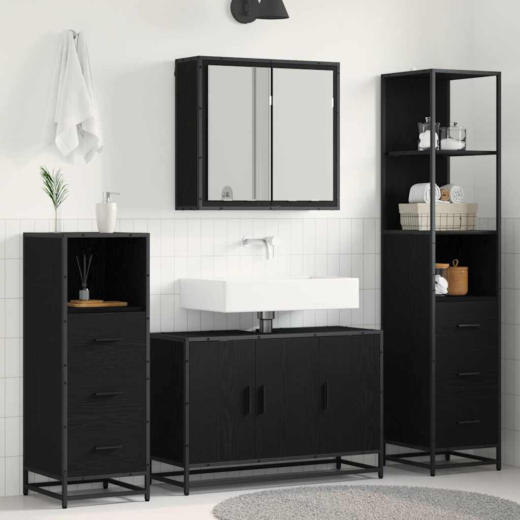 Set di mobili per il bagno 3 pcs Rovere Nero Legno multistrato