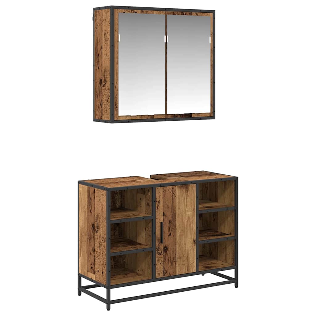 Set di mobili per il bagno con lo scaffale 2 pcs Legno vecchio