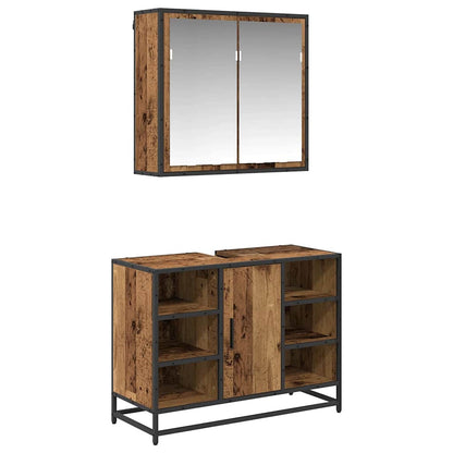 Set di mobili per il bagno con lo scaffale 2 pcs Legno vecchio