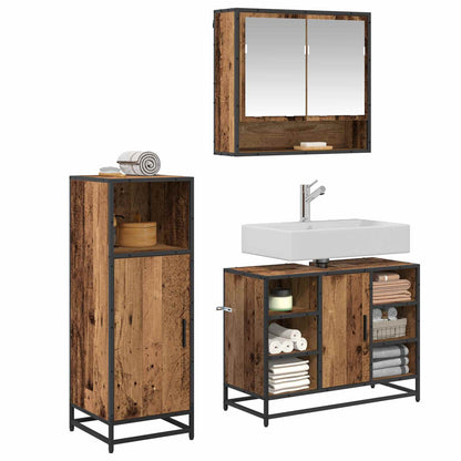 Set di mobili per il bagno con lo scaffale 3 pcs Legno vecchio