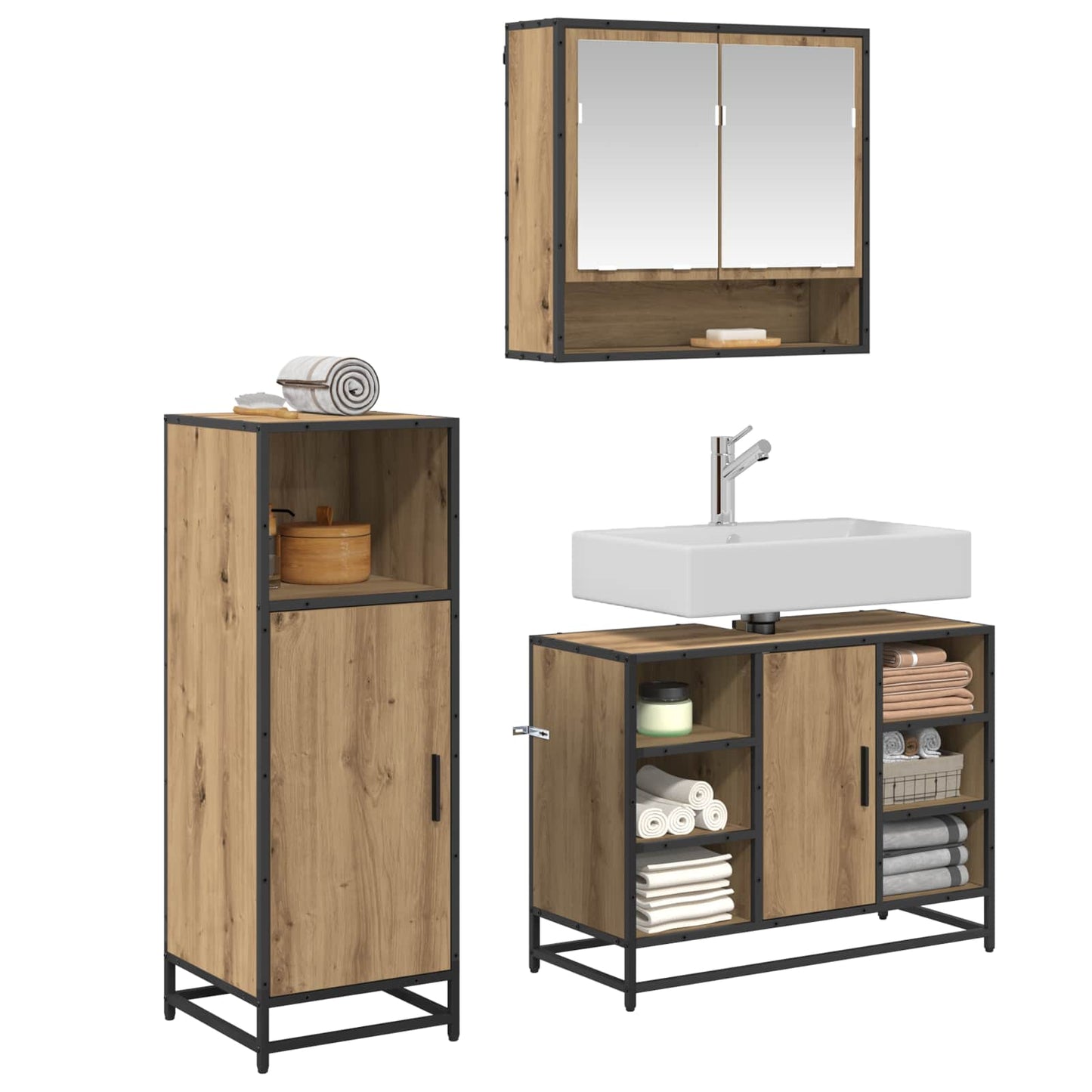 Set di mobili per il bagno con porta 3 pcs Rovere artigianale