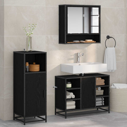 Set di mobili per il bagno 3 pcs Rovere Nero Legno multistrato