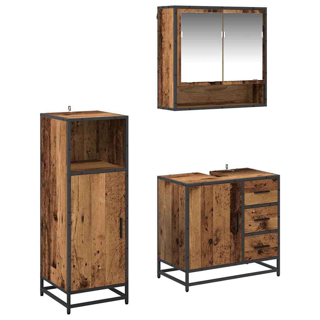 Set di mobili per il bagno con cassetto 3 pcs Legno vecchio