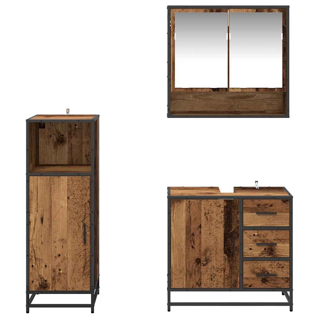 Set di mobili per il bagno con cassetto 3 pcs Legno vecchio