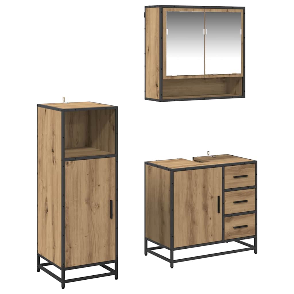 Set di mobili per il bagno con porta 3 pcs Rovere artigianale
