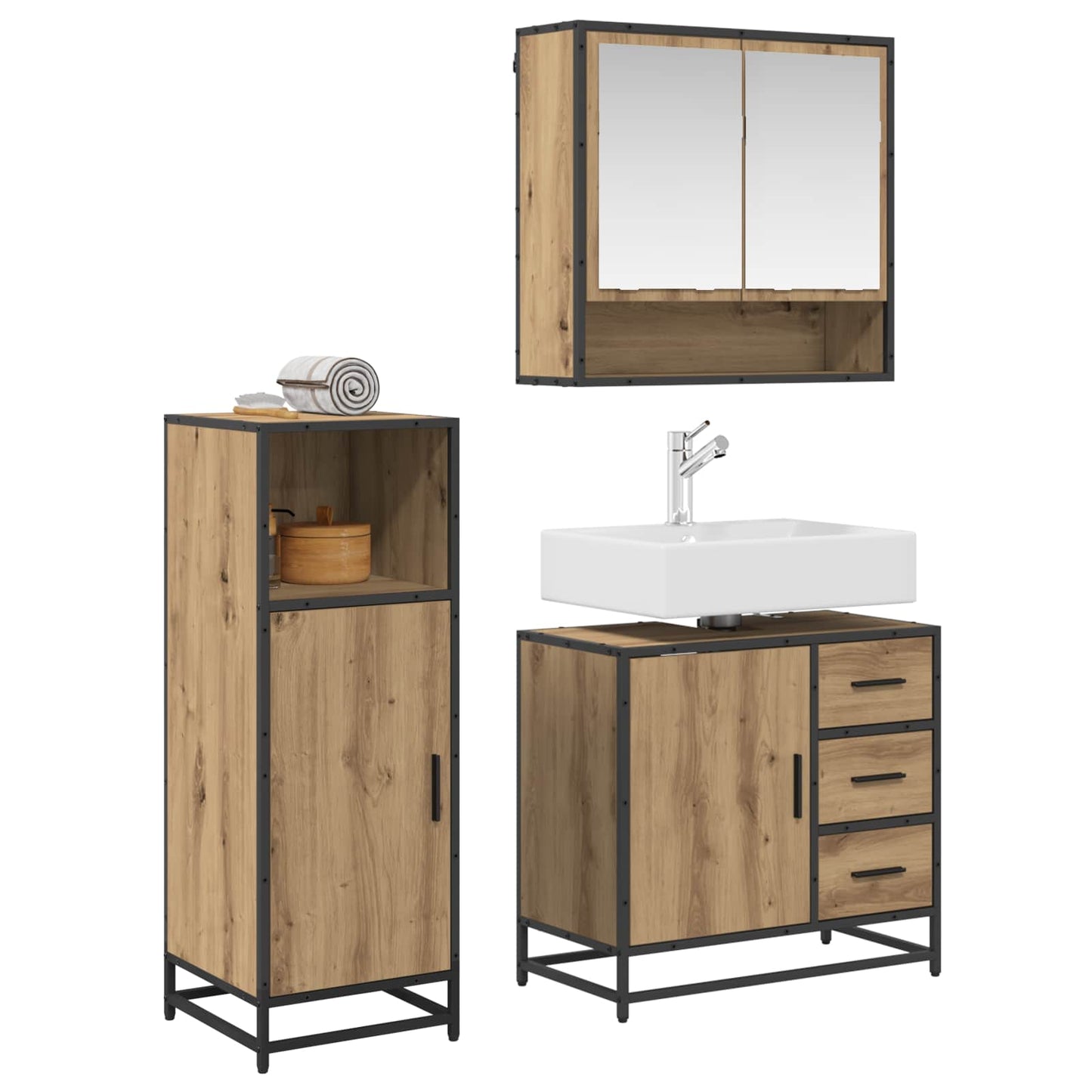 Set di mobili per il bagno con porta 3 pcs Rovere artigianale