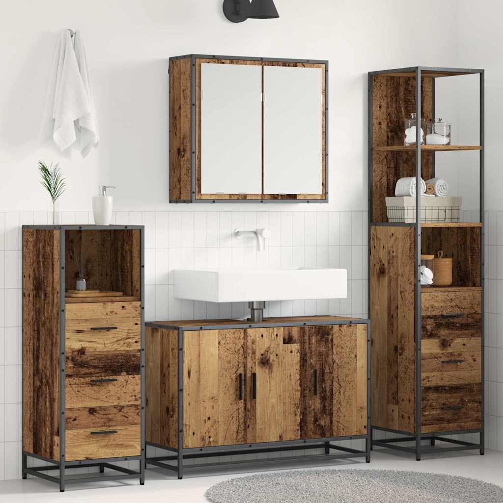 Set di mobili per il bagno con cassetto 4 pcs Legno vecchio