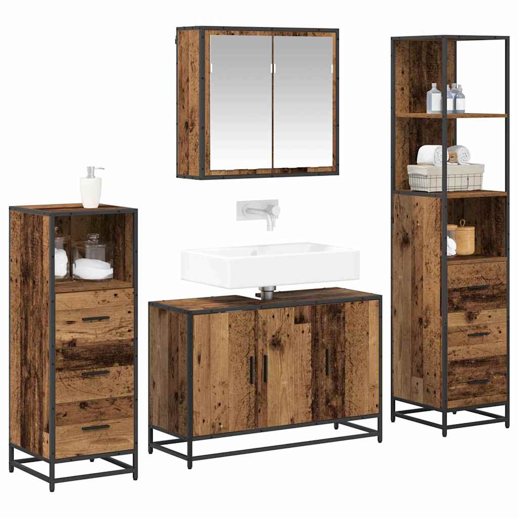 Set di mobili per il bagno con cassetto 4 pcs Legno vecchio