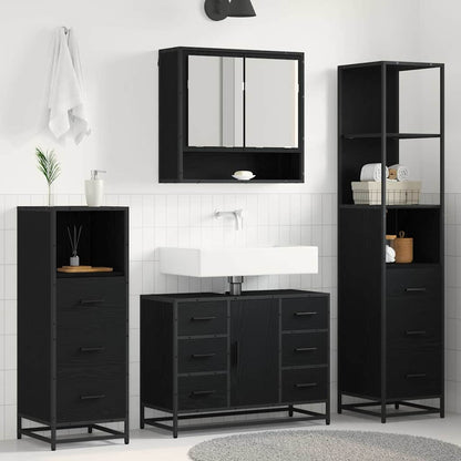 Set di mobili per il bagno 3 pcs Rovere Nero Legno multistrato