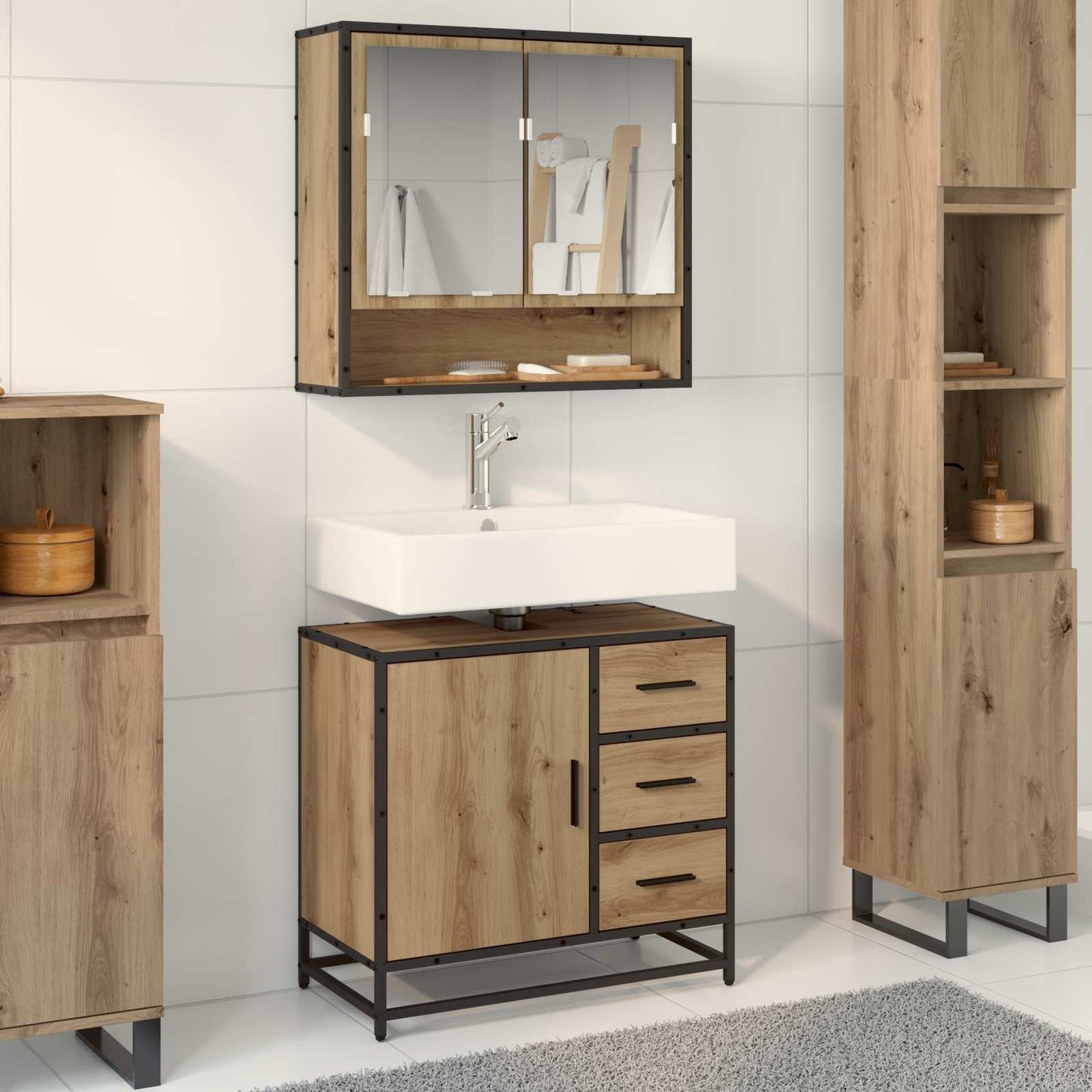 Set di mobili per il bagno con porta 2 pcs Rovere artigianale
