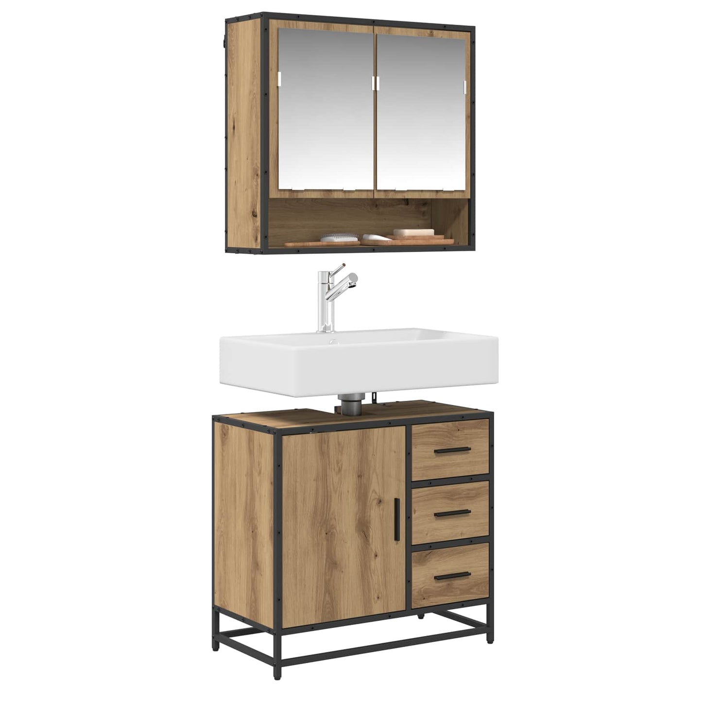 Set di mobili per il bagno con porta 2 pcs Rovere artigianale