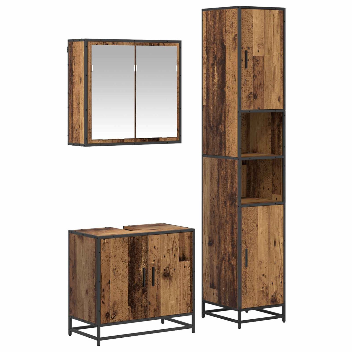 Set di mobili per il bagno con lo scaffale 3 pcs Legno vecchio