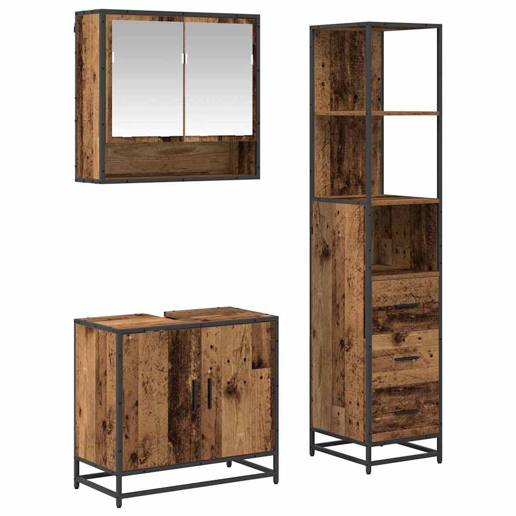 Set di mobili per il bagno con cassetto 3 pcs Legno vecchio