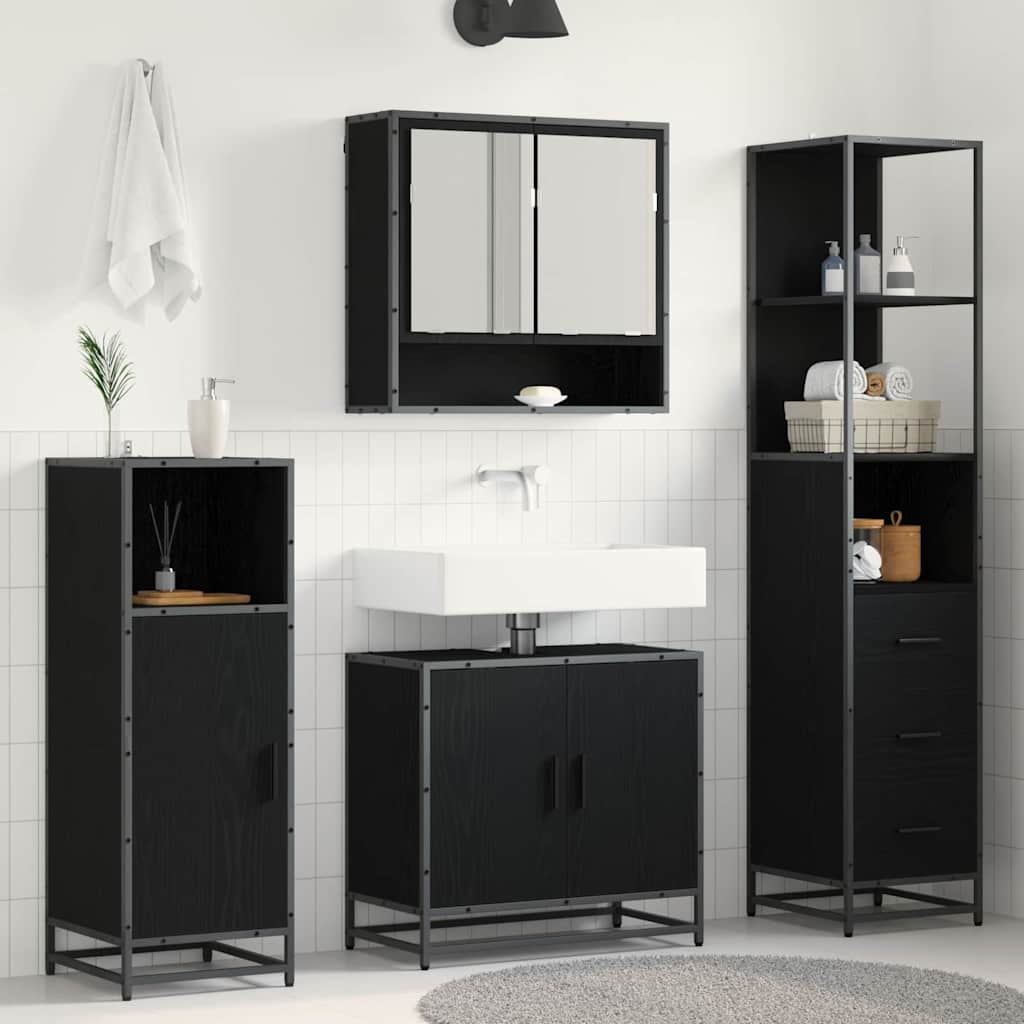 Set di mobili per il bagno 3 pcs Rovere Nero Legno multistrato