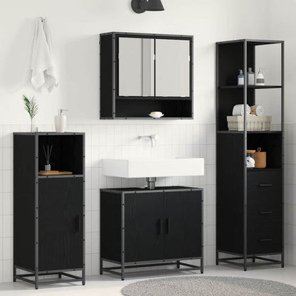 Set di mobili per il bagno 3 pcs Rovere Nero Legno multistrato
